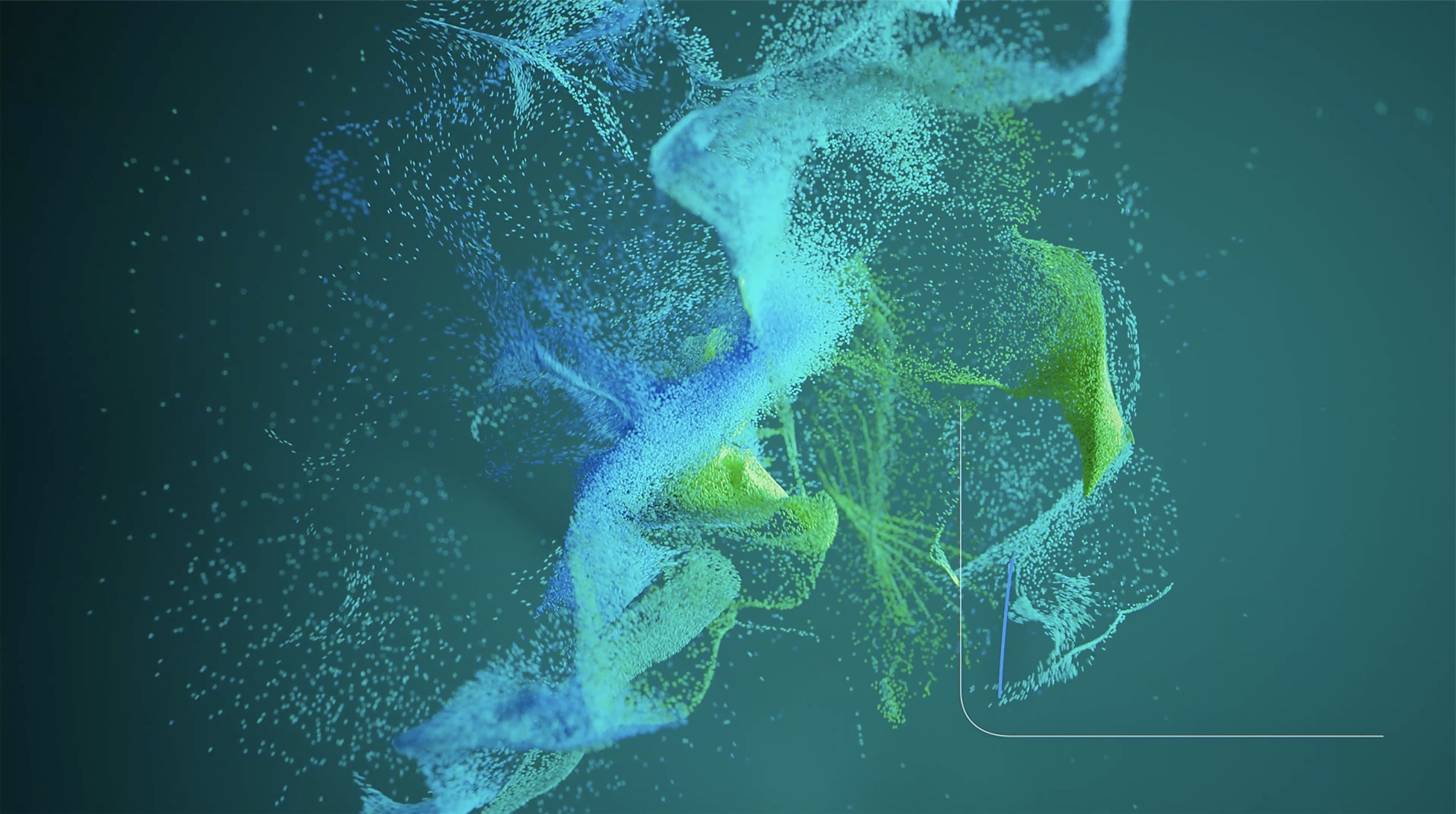 3d animation of Swirl of green and blue particles representing biological data.jpg